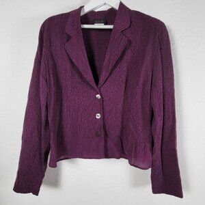 Wild Rose Women Size 12 Rayon Textured Crinkle Smocked Blazer Purple Lightweight